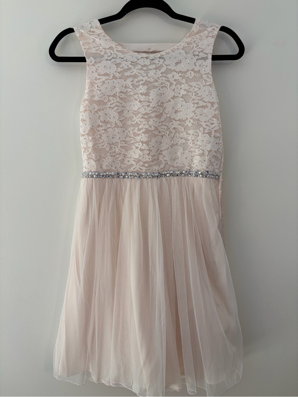 Speechless Girls Pale Blush Lace Dress Size 16 Rhinestone Waist NWT